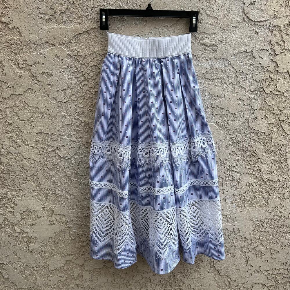 Louis Feraud Paris Lace Trim Midi Skirt Vintage Fits XS